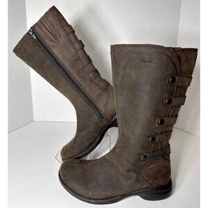 Merrell Waterproof Leather Tall Brown Boots Strap Details & Side Zipper Size 6.5